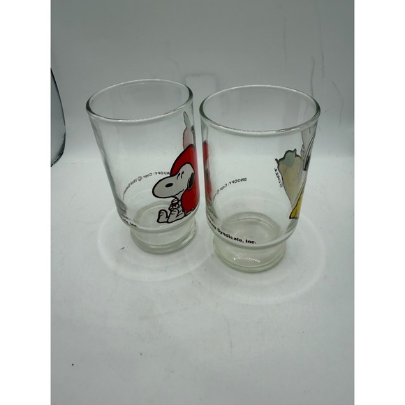 Vintage Snoopy Peanuts Fruit Juice Glasses Set of 2 Apple Lemon 1958 UFS 4 Inch - Picture 4 of 6